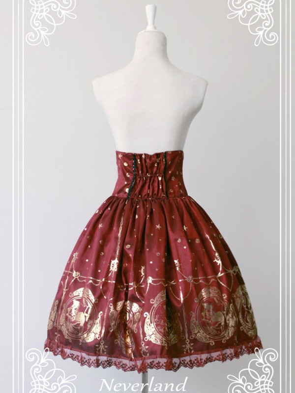 Gold Vintage Print Mermaid Song High-waisted Lolita Fishbone Skirt