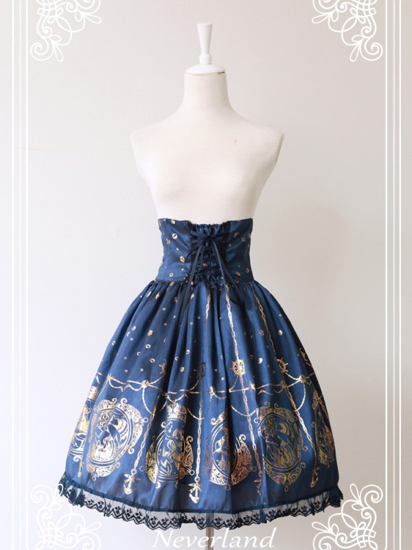 Gold Vintage Print Mermaid Song High-waisted Lolita Fishbone Skirt