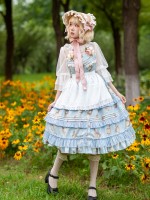 INFANTA * Miss Rabbit Dance Song * Mid Open JSK Printed Elegant Mid length Skirt INFANTA * Miss Rabbit Dance Song * Mid Open JSK Printed Elegant Mid length Skirt