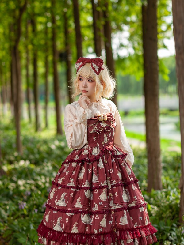 INFANTA * Miss Rabbit Dance Song * Mid Open JSK Printed Elegant Mid length Skirt INFANTA * Miss Rabbit Dance Song * Mid Open JSK Printed Elegant Mid length Skirt