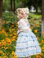 INFANTA * Miss Rabbit Dance Song * Mid Open JSK Printed Elegant Mid length Skirt INFANTA * Miss Rabbit Dance Song * Mid Open JSK Printed Elegant Mid length Skirt