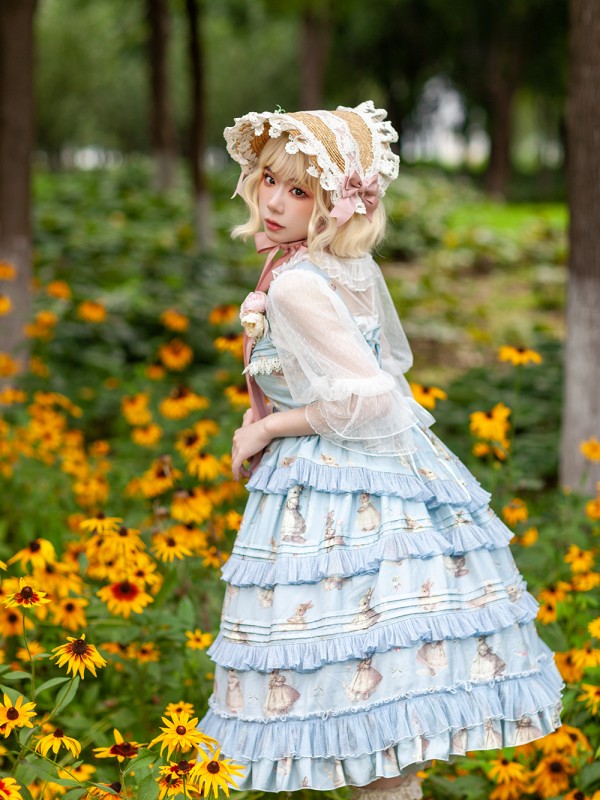 INFANTA * Miss Rabbit Dance Song * Mid Open JSK Printed Elegant Mid length Skirt INFANTA * Miss Rabbit Dance Song * Mid Open JSK Printed Elegant Mid length Skirt