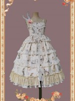 INFANTA * Miss Rabbit Dance Song * Mid Open JSK Printed Elegant Mid length Skirt INFANTA * Miss Rabbit Dance Song * Mid Open JSK Printed Elegant Mid length Skirt