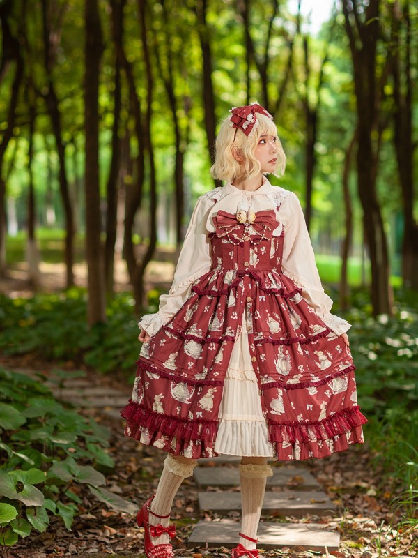 INFANTA * Miss Rabbit Dance Song * Mid Open JSK Printed Elegant Mid length Skirt INFANTA * Miss Rabbit Dance Song * Mid Open JSK Printed Elegant Mid length Skirt