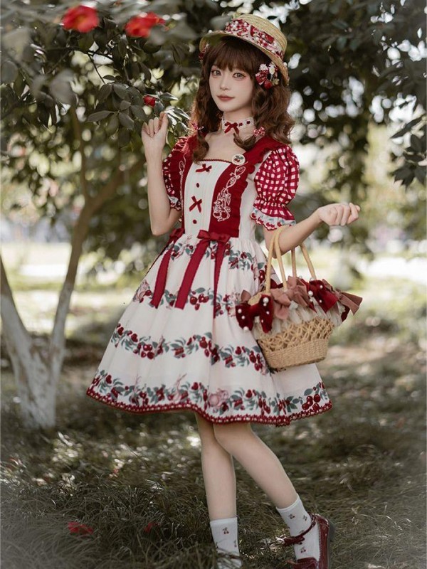【Midsummer Orchard】~lolita Onepiece~Cherry Bunny Printed Skirt~Summer model 【Midsummer Orchard】~lolita Onepiece~Cherry Bunny Printed Skirt~Summer model