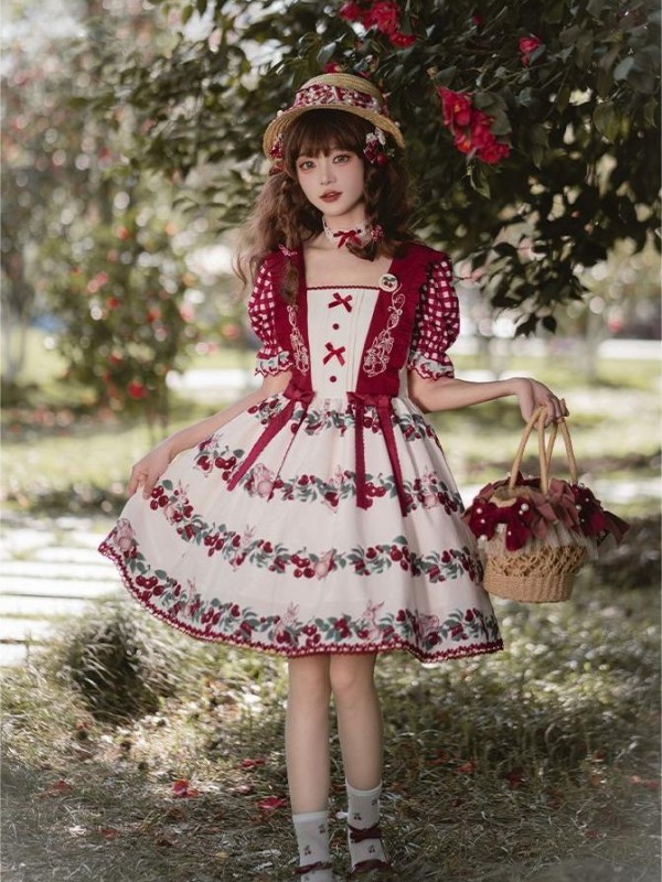 【Midsummer Orchard】~lolita Onepiece~Cherry Bunny Printed Skirt~Summer model 【Midsummer Orchard】~lolita Onepiece~Cherry Bunny Printed Skirt~Summer model