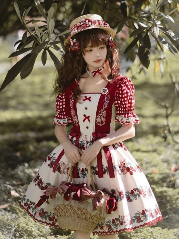 【Midsummer Orchard】~lolita Onepiece~Cherry Bunny Printed Skirt~Summer model 【Midsummer Orchard】~lolita Onepiece~Cherry Bunny Printed Skirt~Summer model