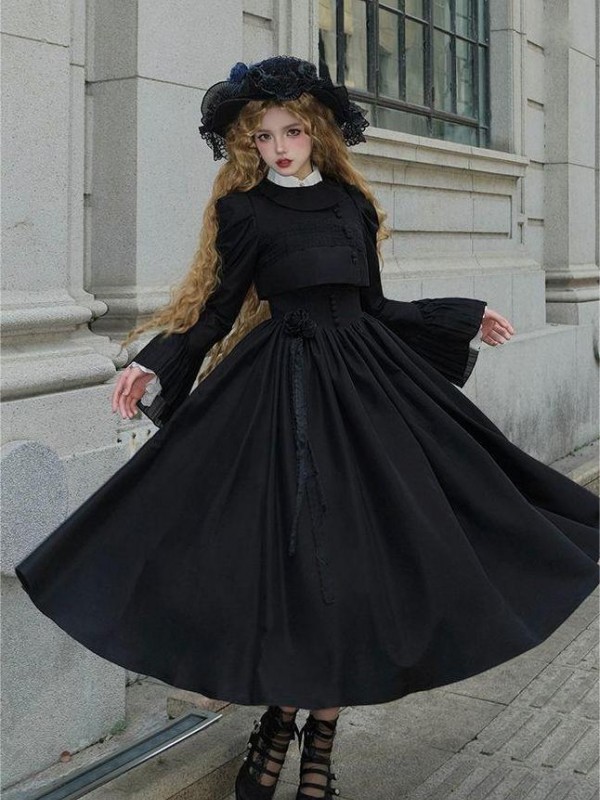 【Night Traveling】~lolita Jumperskirt~Black Coat/Long model/Short model