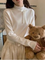 Petal neckline knitted high neck blouse Petal neckline knitted high neck blouse