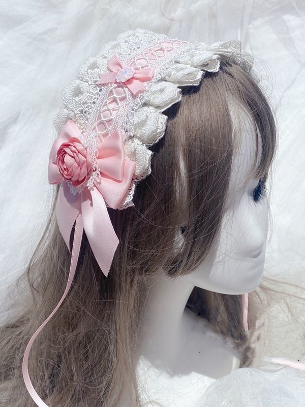 Pink Flower Lolita Lace Hair Band Pink Flower Lolita Lace Hair Band