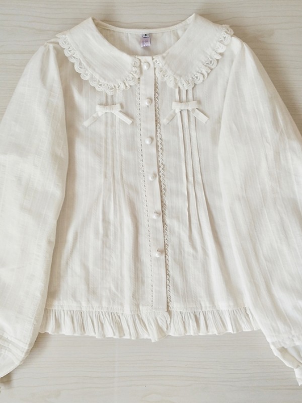 Pure Cotton Ruffled Collar Doll Blouse