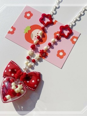 Red Transparent Heart Bowknot Necklace