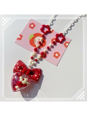Red Transparent Heart Bowknot Necklace
