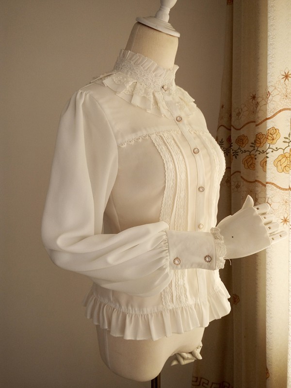 Rerto Ruffled Stand Collar Long Ballon Sleeve Blouse Rerto Ruffled Stand Collar Long Ballon Sleeve Blouse