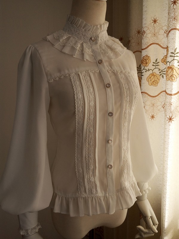 Rerto Ruffled Stand Collar Long Ballon Sleeve Blouse Rerto Ruffled Stand Collar Long Ballon Sleeve Blouse