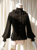 Rerto Ruffled Stand Collar Long Ballon Sleeve Blouse