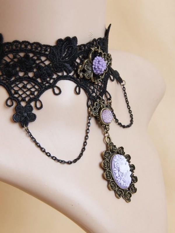 Rose Maiden Pendant Lace Choker