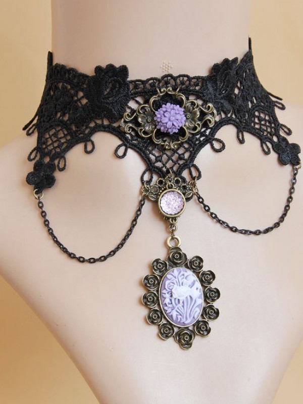 Rose Maiden Pendant Lace Choker