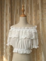 Puff Sleeve Ruffle Chiffon Collar/Boat Neck Short Blouse Puff Sleeve Ruffle Chiffon Collar/Boat Neck Short Blouse