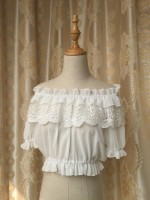 Puff Sleeve Ruffle Chiffon Collar/Boat Neck Short Blouse