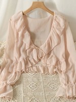 Ruffle edge long sleeved V-neck outerwear Ruffle edge long sleeved V-neck outerwear