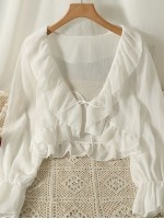 Ruffle edge long sleeved V-neck outerwear Ruffle edge long sleeved V-neck outerwear