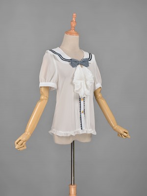 Sailor Collar Chiffon Short Sleeve Blouse 