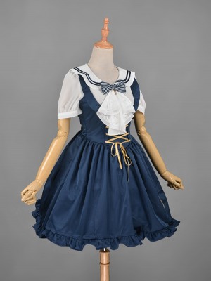 Sailor Collar Chiffon Short Sleeve Blouse 