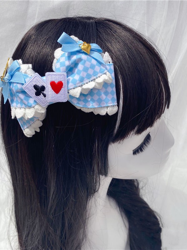 Sky Blue Grid Big Bow Hair Clip