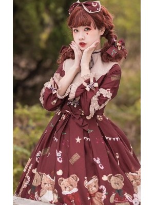 Aurorakiss original lolita long-sleeved OP spring and summer girl sweetheart dress Lolita spot dress