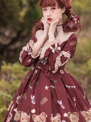 Aurorakiss original lolita long-sleeved OP spring and summer girl sweetheart dress Lolita spot dress