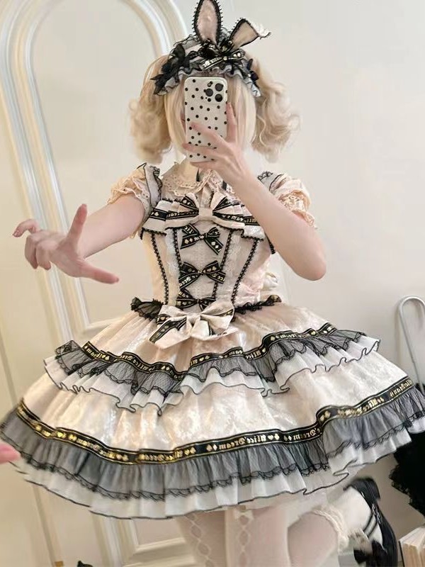 Strange Rabbit Spade Lolita Strap JSK Dress apricot Strange Rabbit Spade Lolita Strap JSK Dress apricot