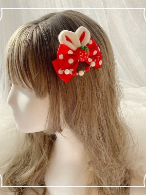 Strawberry Rabbit Ears Bowknot Hair Clip