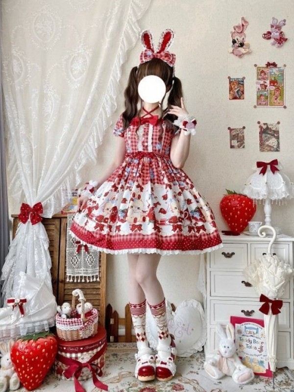 【Strawberry rabbit】~Lolita dress~Summer bubble sleeve