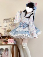 【Summer cute Cat】~Lolita~Blue Japanesestyle Maid Dress