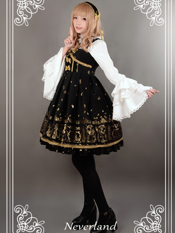 Elegant Vintage Palace Style Swan Lake Jumperskirt Lolita Suspenders Dress