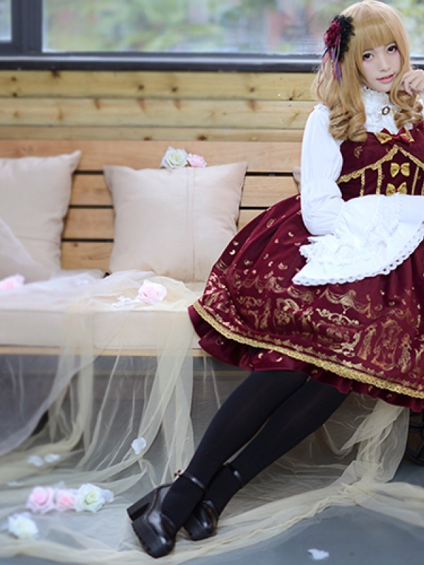 Elegant Vintage Palace Style Swan Lake Jumperskirt Lolita Suspenders Dress
