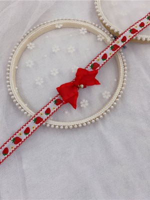 Sweet Bowknot Strawberry Print Choker Necklace