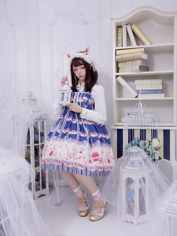 Sweet Cherry Deer Print Special Lolita Jumperskirt Sweet Cherry Deer Print Special Lolita Jumperskirt