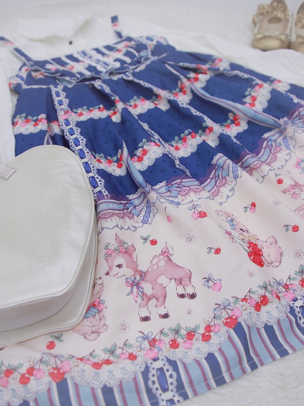 Sweet Cherry Deer Print Special Lolita Jumperskirt Sweet Cherry Deer Print Special Lolita Jumperskirt