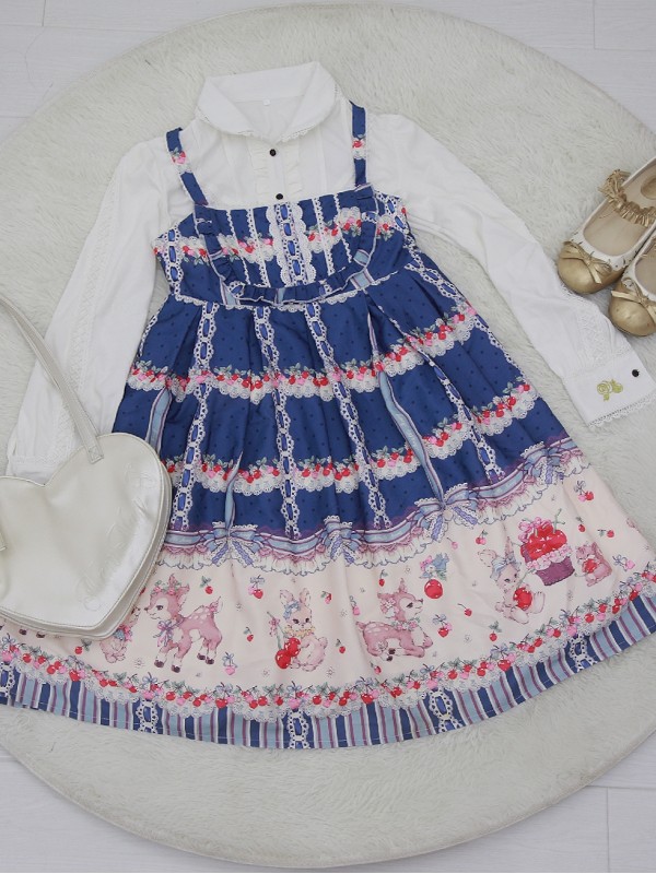 Sweet Cherry Deer Print Special Lolita Jumperskirt Sweet Cherry Deer Print Special Lolita Jumperskirt