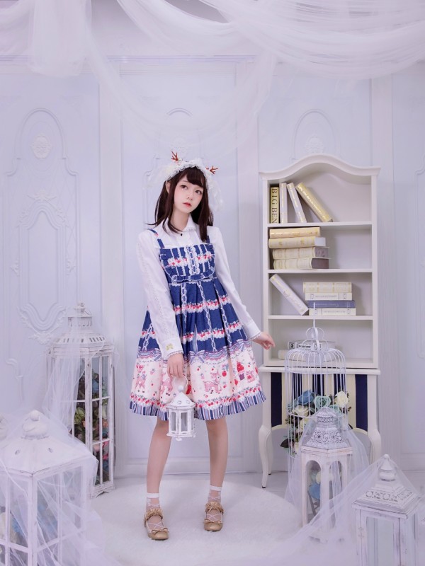 Sweet Cherry Deer Print Special Lolita Jumperskirt Sweet Cherry Deer Print Special Lolita Jumperskirt