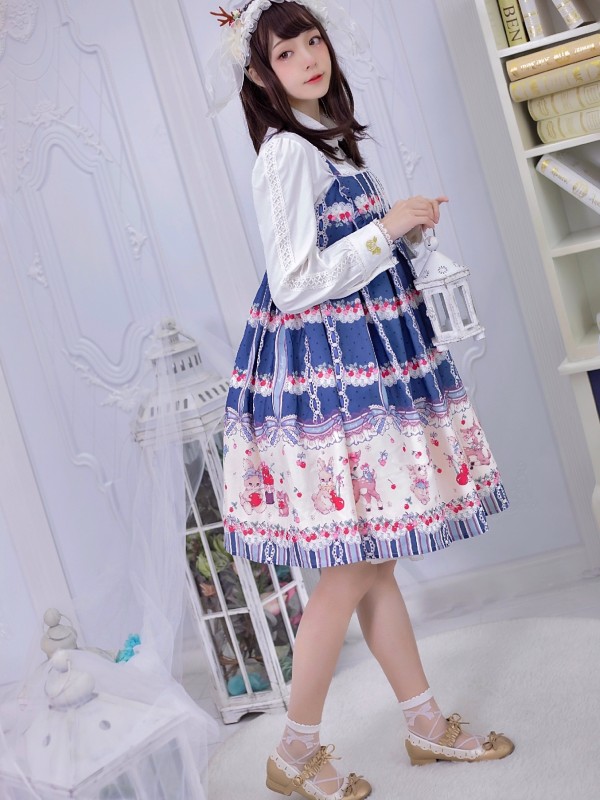 Sweet Cherry Deer Print Special Lolita Jumperskirt Sweet Cherry Deer Print Special Lolita Jumperskirt