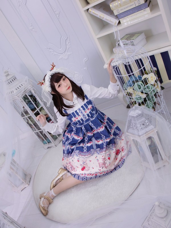 Sweet Cherry Deer Print Special Lolita Jumperskirt Sweet Cherry Deer Print Special Lolita Jumperskirt