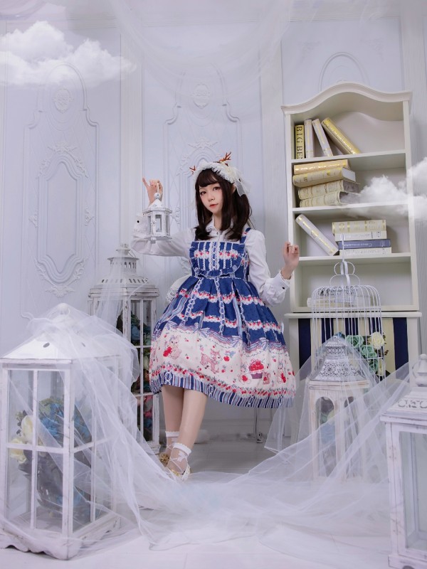 Sweet Cherry Deer Print Special Lolita Jumperskirt Sweet Cherry Deer Print Special Lolita Jumperskirt