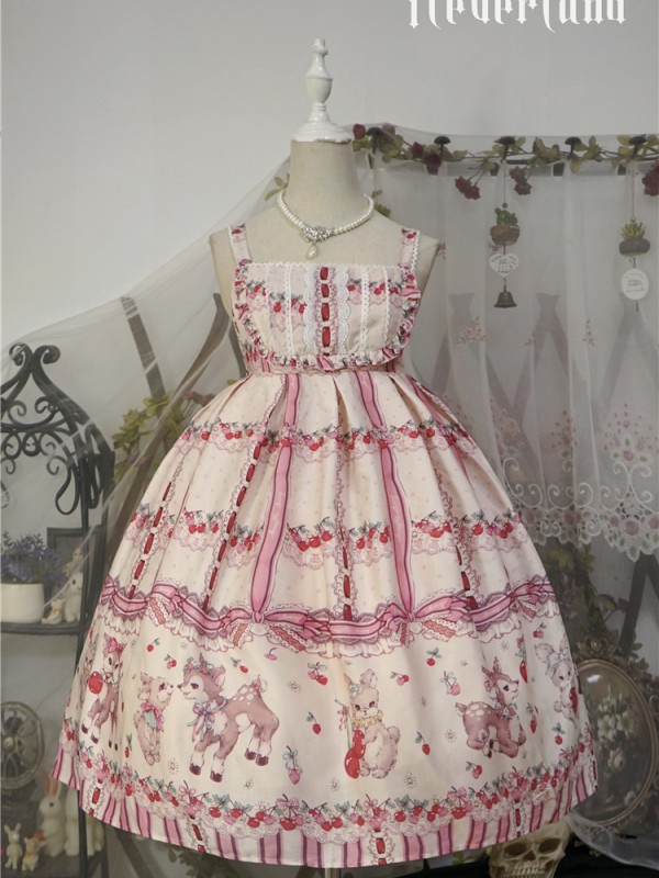 Sweet Cherry Deer Print Special Lolita Jumperskirt Sweet Cherry Deer Print Special Lolita Jumperskirt