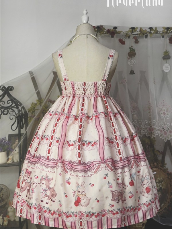 Sweet Cherry Deer Print Special Lolita Jumperskirt Sweet Cherry Deer Print Special Lolita Jumperskirt