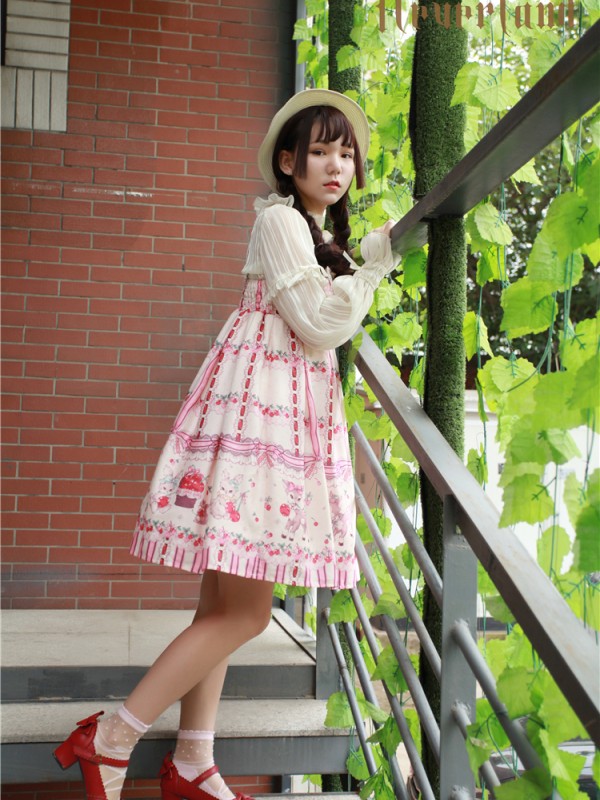Sweet Cherry Deer Print Special Lolita Jumperskirt Sweet Cherry Deer Print Special Lolita Jumperskirt
