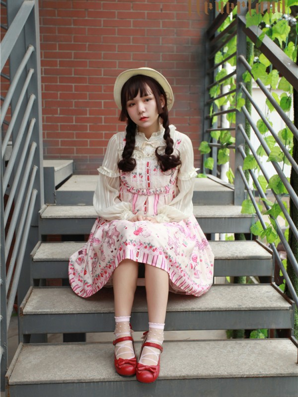Sweet Cherry Deer Print Special Lolita Jumperskirt Sweet Cherry Deer Print Special Lolita Jumperskirt