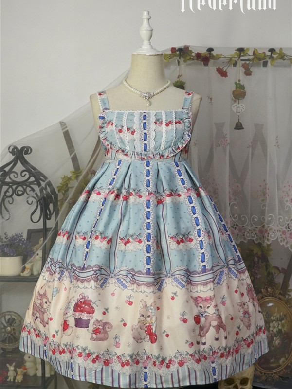 Sweet Cherry Deer Print Special Lolita Jumperskirt Sweet Cherry Deer Print Special Lolita Jumperskirt
